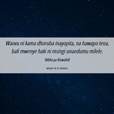 Picture 06 - Mithali 10:25 SWHULB - Waovu ni kama dhoruba inayopita, na hawapo tena, - Bible Verse Picture