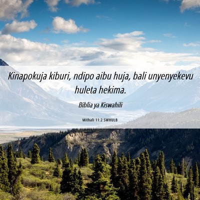Picture 06 - Mithali 11:2 SWHULB - Kinapokuja kiburi, ndipo aibu huja, bali - Bible Verse Picture