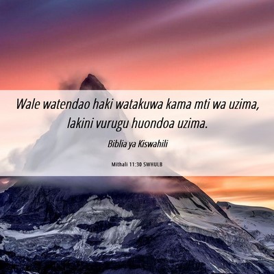 Picture 06 - Mithali 11:30 SWHULB - Wale watendao haki watakuwa kama mti wa uzima, - Bible Verse Picture
