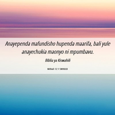 Picture 06 - Mithali 12:1 SWHULB - Anayependa mafundisho hupenda maarifa, bali yule - Bible Verse Picture