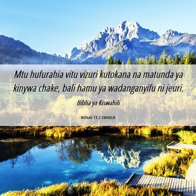 Picture 06 - Mithali 13:2 SWHULB - Mtu hufurahia vitu vizuri kutokana na matunda ya - Bible Verse Picture