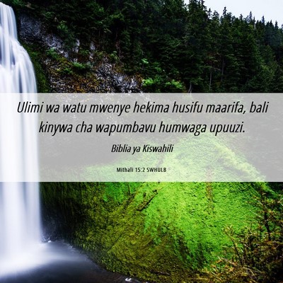 Picture 06 - Mithali 15:2 SWHULB - Ulimi wa watu mwenye hekima husifu maarifa, bali - Bible Verse Picture