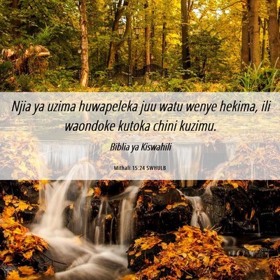 Picture 06 - Mithali 15:24 SWHULB - Njia ya uzima huwapeleka juu watu wenye hekima, - Bible Verse Picture