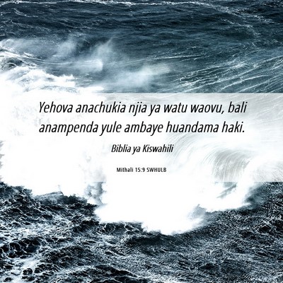 Picture 06 - Mithali 15:9 SWHULB - Yehova anachukia njia ya watu waovu, bali - Bible Verse Picture