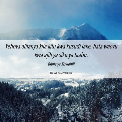 Picture 06 - Mithali 16:4 SWHULB - Yehova alifanya kila kitu kwa kusudi lake, hata - Bible Verse Picture