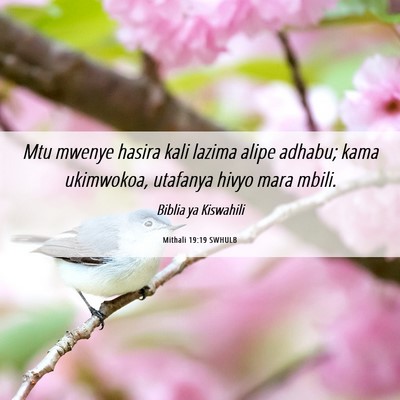 Picture 06 - Mithali 19:19 SWHULB - Mtu mwenye hasira kali lazima alipe adhabu; kama - Bible Verse Picture