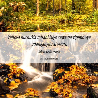 Picture 06 - Mithali 20:23 SWHULB - Yehova huchukia mizani isiyo sawa na vipimo vya - Bible Verse Picture
