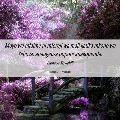 Picture 06 - Mithali 21:1 SWHULB - Moyo wa mfalme ni mfereji wa maji katika mkono wa - Bible Verse Picture