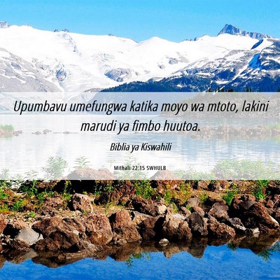 Picture 06 - Mithali 22:15 SWHULB - Upumbavu umefungwa katika moyo wa mtoto, lakini - Bible Verse Picture
