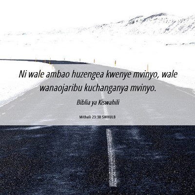 Picture 06 - Mithali 23:30 SWHULB - Ni wale ambao huzengea kwenye mvinyo, wale - Bible Verse Picture