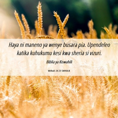 Picture 06 - Mithali 24:23 SWHULB - Haya ni maneno ya wenye busara pia. Upendeleo - Bible Verse Picture