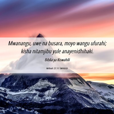 Picture 06 - Mithali 27:11 SWHULB - Mwanangu, uwe na busara, moyo wangu ufurahi; - Bible Verse Picture
