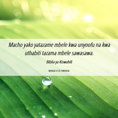 Picture 06 - Mithali 4:25 SWHULB - Macho yako yatazame mbele kwa unyoofu na kwa - Bible Verse Picture