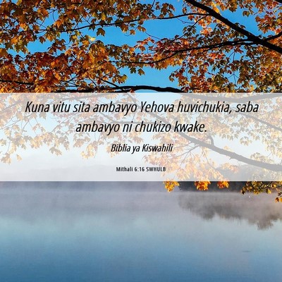 Picture 06 - Mithali 6:16 SWHULB - Kuna vitu sita ambavyo Yehova huvichukia, saba - Bible Verse Picture