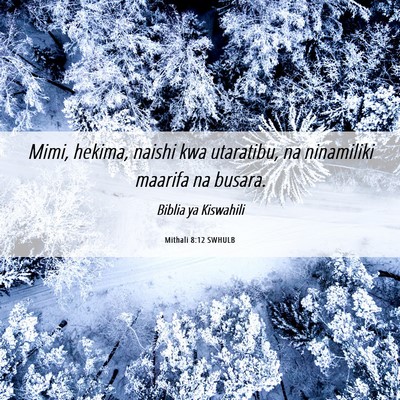 Picture 06 - Mithali 8:12 SWHULB - Mimi, hekima, naishi kwa utaratibu, na ninamiliki - Bible Verse Picture