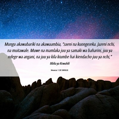 Picture 06 - Mwanzo 1:28 SWHULB - Mungu akawabariki na akawaambia, “zaeni na - Bible Verse Picture
