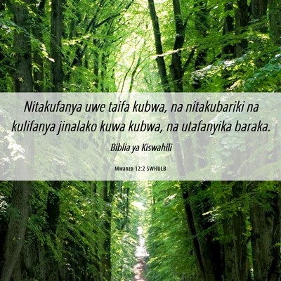 Picture 06 - Mwanzo 12:2 SWHULB - Nitakufanya uwe taifa kubwa, na nitakubariki na - Bible Verse Picture