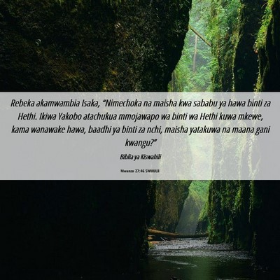 Picture 06 - Mwanzo 27:46 SWHULB - Rebeka akamwambia Isaka, “Nimechoka na maisha - Bible Verse Picture