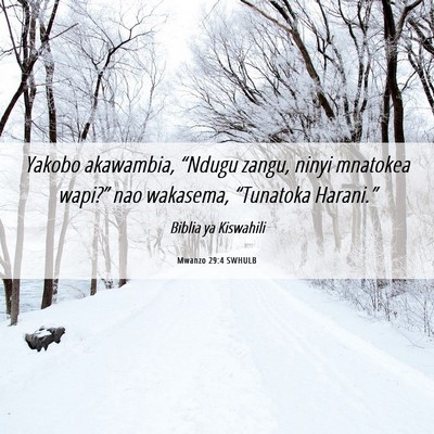 Picture 06 - Mwanzo 29:4 SWHULB - Yakobo akawambia, “Ndugu zangu, ninyi mnatokea - Bible Verse Picture