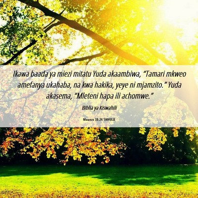 Picture 06 - Mwanzo 38:24 SWHULB - Ikawa baada ya miezi mitatu Yuda akaambiwa, - Bible Verse Picture