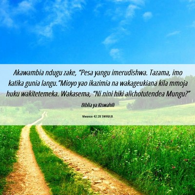 Picture 06 - Mwanzo 42:28 SWHULB - Akawambia ndugu zake, “Pesa yangu imerudishwa. - Bible Verse Picture