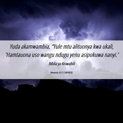 Picture 06 - Mwanzo 43:3 SWHULB - Yuda akamwambia, “Yule mtu alituonya kwa ukali, - Bible Verse Picture