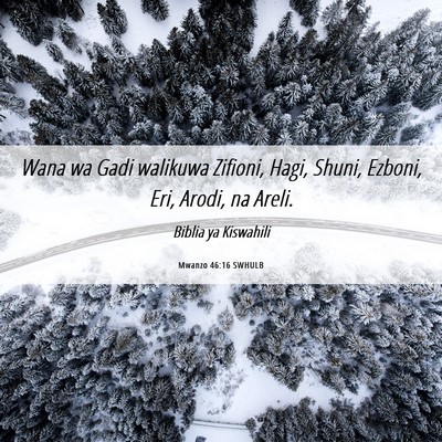 Picture 06 - Mwanzo 46:16 SWHULB - Wana wa Gadi walikuwa Zifioni, Hagi, Shuni, - Bible Verse Picture