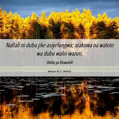 Picture 06 - Mwanzo 49:21 SWHULB - Naftali ni dubu jike asiyefungwa; atakuwa na - Bible Verse Picture