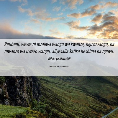 Picture 06 - Mwanzo 49:3 SWHULB - Reubeni, wewe ni mzaliwa wangu wa kwanza, nguvu - Bible Verse Picture