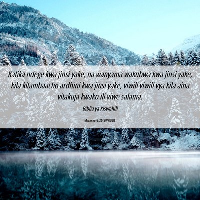 Picture 06 - Mwanzo 6:20 SWHULB - Katika ndege kwa jinsi yake, na wanyama wakubwa - Bible Verse Picture