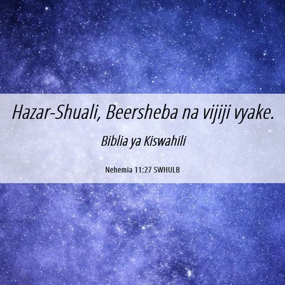 Picture 06 - Nehemia 11:27 SWHULB - Hazar-Shuali, Beersheba na vijiji - Bible Verse Picture