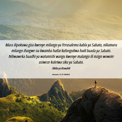 Picture 06 - Nehemia 13:19 SWHULB - Mara ilipokuwa giza kwenye milango ya Yerusalemu - Bible Verse Picture