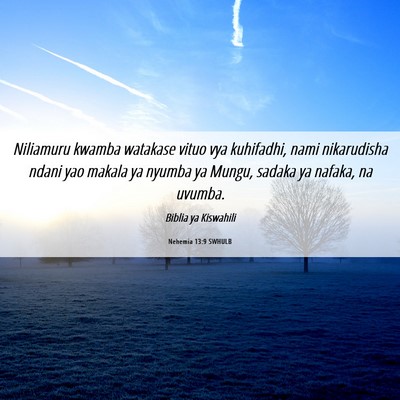 Picture 06 - Nehemia 13:9 SWHULB - Niliamuru kwamba watakase vituo vya kuhifadhi, - Bible Verse Picture