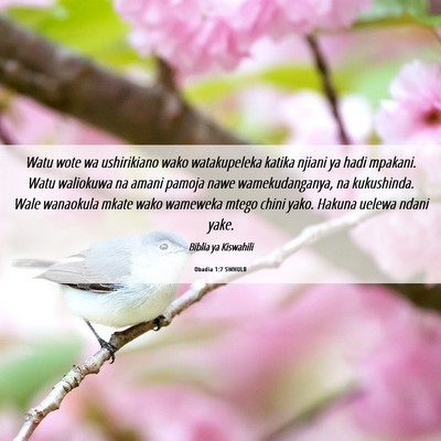 Picture 06 - Obadia 1:7 SWHULB - Watu wote wa ushirikiano wako watakupeleka katika - Bible Verse Picture