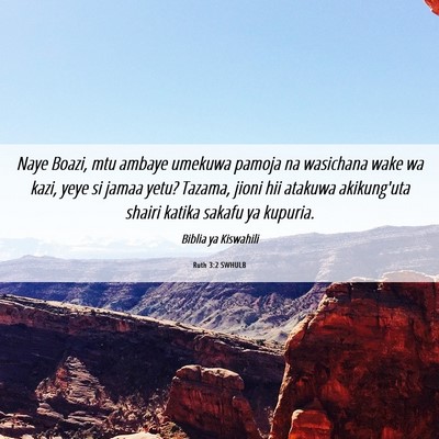 Picture 06 - Ruth 3:2 SWHULB - Naye Boazi, mtu ambaye umekuwa pamoja na - Bible Verse Picture