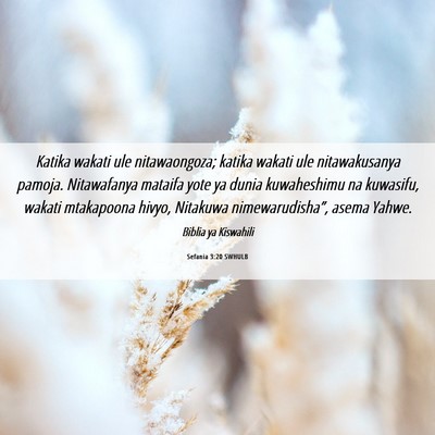Picture 06 - Sefania 3:20 SWHULB - Katika wakati ule nitawaongoza; katika wakati ule - Bible Verse Picture