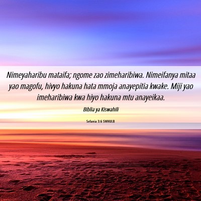 Picture 06 - Sefania 3:6 SWHULB - Nimeyaharibu mataifa; ngome zao zimeharibiwa. - Bible Verse Picture