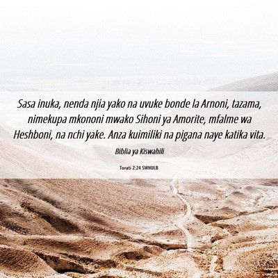 Picture 06 - Torati 2:24 SWHULB - Sasa inuka, nenda njia yako na uvuke bonde la - Bible Verse Picture