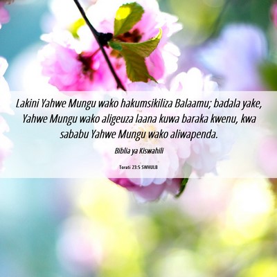 Picture 06 - Torati 23:5 SWHULB - Lakini Yahwe Mungu wako hakumsikiliza Balaamu; - Bible Verse Picture