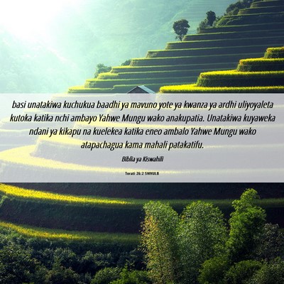 Picture 06 - Torati 26:2 SWHULB - basi unatakiwa kuchukua baadhi ya mavuno yote ya - Bible Verse Picture
