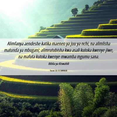 Picture 06 - Torati 32:13 SWHULB - Alimfanya aendeshe katika maeneo ya juu ya nchi, - Bible Verse Picture
