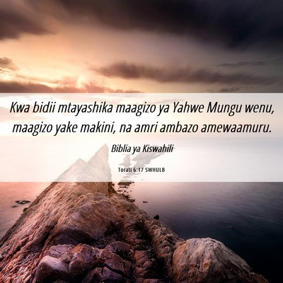 Picture 06 - Torati 6:17 SWHULB - Kwa bidii mtayashika maagizo ya Yahwe Mungu wenu, - Bible Verse Picture