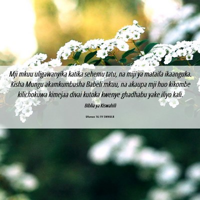 Picture 06 - Ufunuo 16:19 SWHULB - Mji mkuu uligawanyika katika sehemu tatu, na miji - Bible Verse Picture