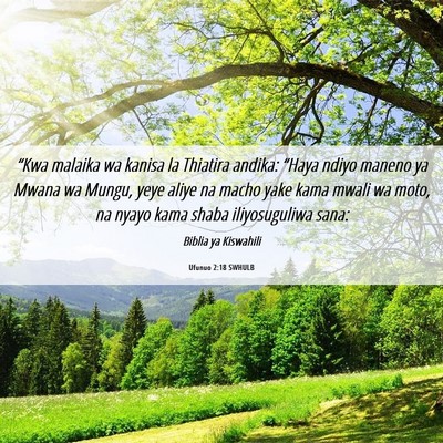 Picture 06 - Ufunuo 2:18 SWHULB - “Kwa malaika wa kanisa la Thiatira andika: - Bible Verse Picture