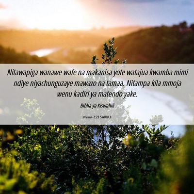 Picture 06 - Ufunuo 2:23 SWHULB - Nitawapiga wanawe wafe na makanisa yote watajua - Bible Verse Picture