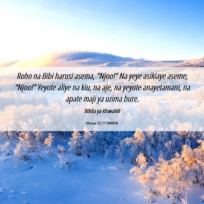 Picture 06 - Ufunuo 22:17 SWHULB - Roho na Bibi harusi asema, “Njoo!” Na yeye - Bible Verse Picture