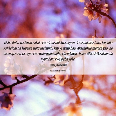Picture 06 - Waamuzi 14:19 SWHULB - Kisha Roho wa Bwana akaja kwa Samsoni kwa nguvu. - Bible Verse Picture