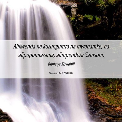Picture 06 - Waamuzi 14:7 SWHULB - Alikwenda na kuzungumza na mwanamke, na - Bible Verse Picture