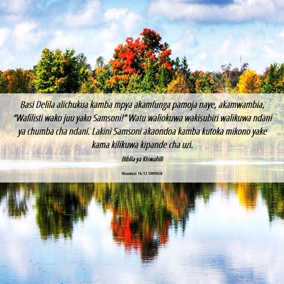 Picture 06 - Waamuzi 16:12 SWHULB - Basi Delila alichukua kamba mpya akamfunga pamoja - Bible Verse Picture