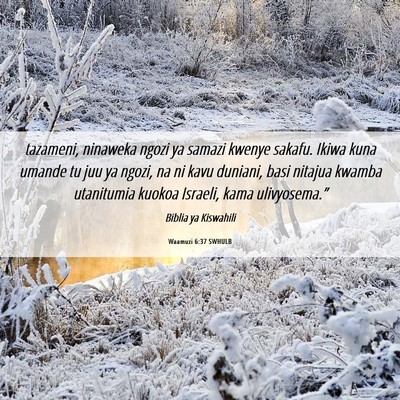 Picture 06 - Waamuzi 6:37 SWHULB - tazameni, ninaweka ngozi ya samazi kwenye sakafu. - Bible Verse Picture